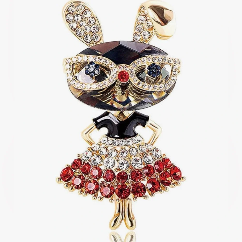 Crystal Fashion Bunny Brooch | Rhinestone Designer Inspired Statement Pin - Picture 7 of 12